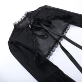 Long Sleeves Smock Vintage Black Lace One Shoulder Grudge Aesthetic Overall Y2K Luxury Coquette Party Sexy Crop Top CF22194-Outfit