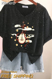 100% Cotton M-6XL T Shirt Chinese Lute Print Tshirt Short Sleeve Women's Top Summer Couple V Neck Oversized T Shirts-Outfit