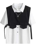 Gothic Men Suits Cargo Vest + Shirt + Shirts 3 Pieces Set Summer Clothes Punk Preppy Streetwear Casual Outfit Men Fashion