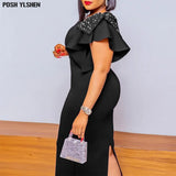 Red African Dresses for Women 2023 Spring Summer Dress Sexy Birthday Evening Party Bead Ruffles Robe Femme African Clothes-Outfit