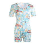 Women Sexy V-Neck Bodycon Bodysuit Casual Printed Button Sleepwear Jumpsuit Shorts Romper Leotard Sexy Ladies Summer Pajamas