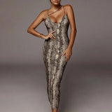 Leopard Print Sleeveless V-Neck Sexy Midi Dress Spring Women Fashion Streetwear 2021 Christmas Party