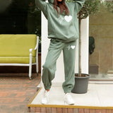 Heart Printed Fleece Women's Tracksuit Hoodies 2 Piece Set Sweatshirt + Pants Women Sport Suit Winter