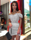 Sexy Off Sholder Short Sleeve Ruched Party