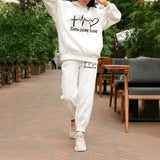 Heart Printed Fleece Women's Tracksuit Hoodies 2 Piece Set Sweatshirt + Pants Women Sport Suit Winter