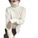 Woherb Lazy Wind Design Sense Buckle Pile Collar Loose Head Sweater Female Autumn Dong New Add Thick Warm Head Sweater-Outfit
