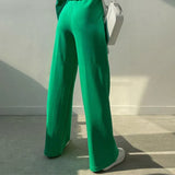 Casual Solid Tracksuit Loose Long Sleeve Pullover Sweatshirt And Elastic Wide Leg Pant Two Pieces Set Fashion Female