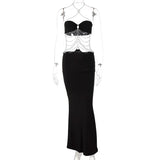 Pure Color Chain Halter Bandage Long Sleeve Backless Revealing Slim Maxi Dress 2021 Fall Women Fashion Elegant