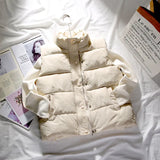 Cotton Down Vest 2021 Winter Warm Solid Color Loose Zipper Waistcoat Casual Sleeveless Mandarin Collar Short Jacket
