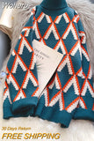 Fashion Women's Turtleneck Sweater Korean Fashion Winter Pullover Oversized Long Sleeve Knitted Lady Argyle Sweaters-Outfit