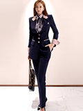 2 Pieces Outfit Suits Women Chic Temperament Formal Single Breasted Tops Coat Blazer Suit Trousers Long Pants Slim Sets-Outfit