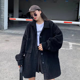Corduroy Jacket Women's Spring Autumn Shirts Casual Couple Outwear Solid Oversized Shirt Bf Style Top-Outfit