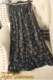 Spring Summer Chiffon Mid-length Floral A-line Skirt Women Elegant High Waist long Printed Skirt QT1841-Outfit