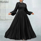 Dress Party Holiday Solid Dubai Abaya ZANZEA Elegant Women Fashion Satin Maxi Turkey Hijab Autumn Islamic Clothing