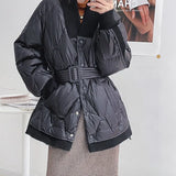 New Luxury Design Women Winter Down Jacket Solid Sashes Coat Female 90 White Duck Puffer Down Parka Sweet Office