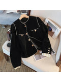 Chic Vintage Casual Jacket Coat Women's Autumn and Winter Aesthetics Fashion All-Match Loose Single Breasted Coat Lady-Outfit