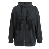 Size Y2K Hoodie Zip-up Sweatshirt Angel Printing Jacket Loose Long Sleeve Pockets Streetwear Hip Hop Fashion Men Women