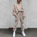 Tracksuit Two Piece Pullovers Cloting Long Sleeve Tie-dye Print Female Tops And Elastic Waist Pants Slim Casual