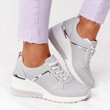 Sneakers 2021 New Breathable Leather Wedge Sports Shoes Height Increasing Vulcanize Shoes Casual Lace-Up Platform