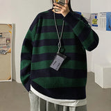 Striped Knitted Sweater Casual Oversized Pullovers Tops Harajuku Loose Warm Jumper Teen Gril Women Sweaters