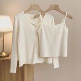 2022 Autumn New Women Knit Two Pieces Sets Sweater Korean Single Breasted Long Sleeve Cardigans and Solid Tank