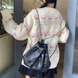 Sweet Flower Knit Cardigan Women Autumn Winter Single-Breasted Warm Sweaters for Woman Korean Style Long Sleeve Cardigans-Outfit