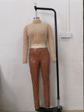 Quality Black Pearls Beading Two Pieces Set Rayon Bandage Set Club Party Fashion