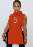 Sweet Turtleneck Sleeveless Letter Print Slit Mini