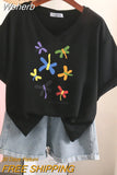 100% Cotton L-5XL T Shirt Plus Size Tshirt Short Sleeve Cartoon Women Top Summer Sweet Couple V Neck Oversized T Shirts-Outfit