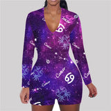 hirigin Zodiac Signs Bodysuit Sexy Women Long Sleeve Bodycon Pajama Romper Women Shorts Leotard Playsuit Overalls