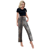 Woherb Female Spring And Summer Waist Short Sleeve Leopard Print Trousers Home Suit OZON-Outfit