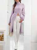 Women's Long Knitted Shirt Spring And Autumn Fashion High-Neck Long Sleeves Under The Fork Solid Color