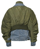 Winter Casual Denim Patch Ruched Long Sleeve Padded