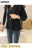 Women S-4XL Pure Tender Tunic Minimalist Fashion Autumn Crops Fit Harajuku Classy Student Streetwear V-neck New All-match-Outfit