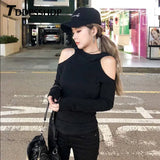 Spring Pullover Expose Shoulder Women Sweatshirt Hoodies Long Sleeve Black White Grey Color