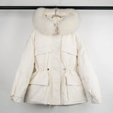 Large Natural Raccoon Fur Hooded Winter Jacket 90% White Duck Down Coat Women Puffer Fluffy Parkas With Belt Snow