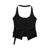 New Pocket Decoration Neck Collar Slim Blouse 3067029-Outfit