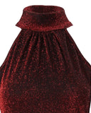 Women Sexy Slim Mini Dress Halter High Neck Sleeveless Glitter Bodycon Dress Evening Party-Outfit