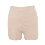 Casual Ribbed Knit Shorts Fashion Fitness Elastic High Waist Back Zipper Stretch Hot Pants Ladies Club Homewear
