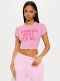 2024 Summer Solid Color Letter Print Crop Top Skinny Street Wear Fashion Girl T Shirt Stretch Short Sleeve Pullover-Outfit
