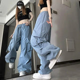 Streetwear Y2K Cargo Pants Women Harajuku Hip Hop Big Pockets Wide Leg Trousers Woman Korean Loose High Waist Casual Pants-Outfit