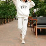 Heart Print Hoodie Women's Tracksuit Set Woman Casual 2 Piece Sets Pants And Sweatshirt 2021 Winter Autumn