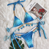 Woherb New Sexy Strap Gradient Print Women's Split Swimsuit Luxury Crystal Diamond Bikini Shell