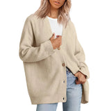 Joker Knit 2023 Women's Button V-Neck Pure Color Sweater Women-Outfit