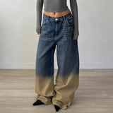 Woherb Wind Cool Girl Wash Water Gradually Change Wide Leg Jeans New Low Waist Loose Straight Leg Casual Pants-Outfit