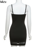 Kliou Patchwork Mesh Mini Dress Women Body-Shaping Strapless Solid Camisole Attirewear Sexy Cleavage Sleeveless Club Female