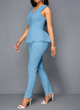 Formal V-neck Sleeveless Solid Regular Two Piece Pants