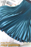Spring Summer Women Pleated Mid Skirts Elastic Waisted Solid Elegant Skirt 11 Colors Availabled QH1674-Outfit