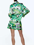 2023 New Women 2 pieces Sets Suits Fashion Summer Print Satin Shirts Tops and Mini Skirts Female Street Suit Clothing-Outfit