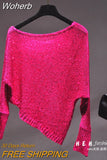 Women's Irregular Solid Blouse Pullovers Spring Sequined Shirts Sweater Fashion Vintage Sexy Knit Tops Female QT1403-Outfit